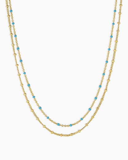 Capri Layer Necklace (green turquoise enamel) (gold)