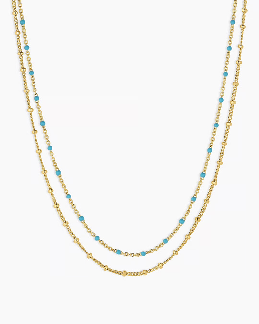 Capri Layer Necklace (green turquoise enamel) (gold)