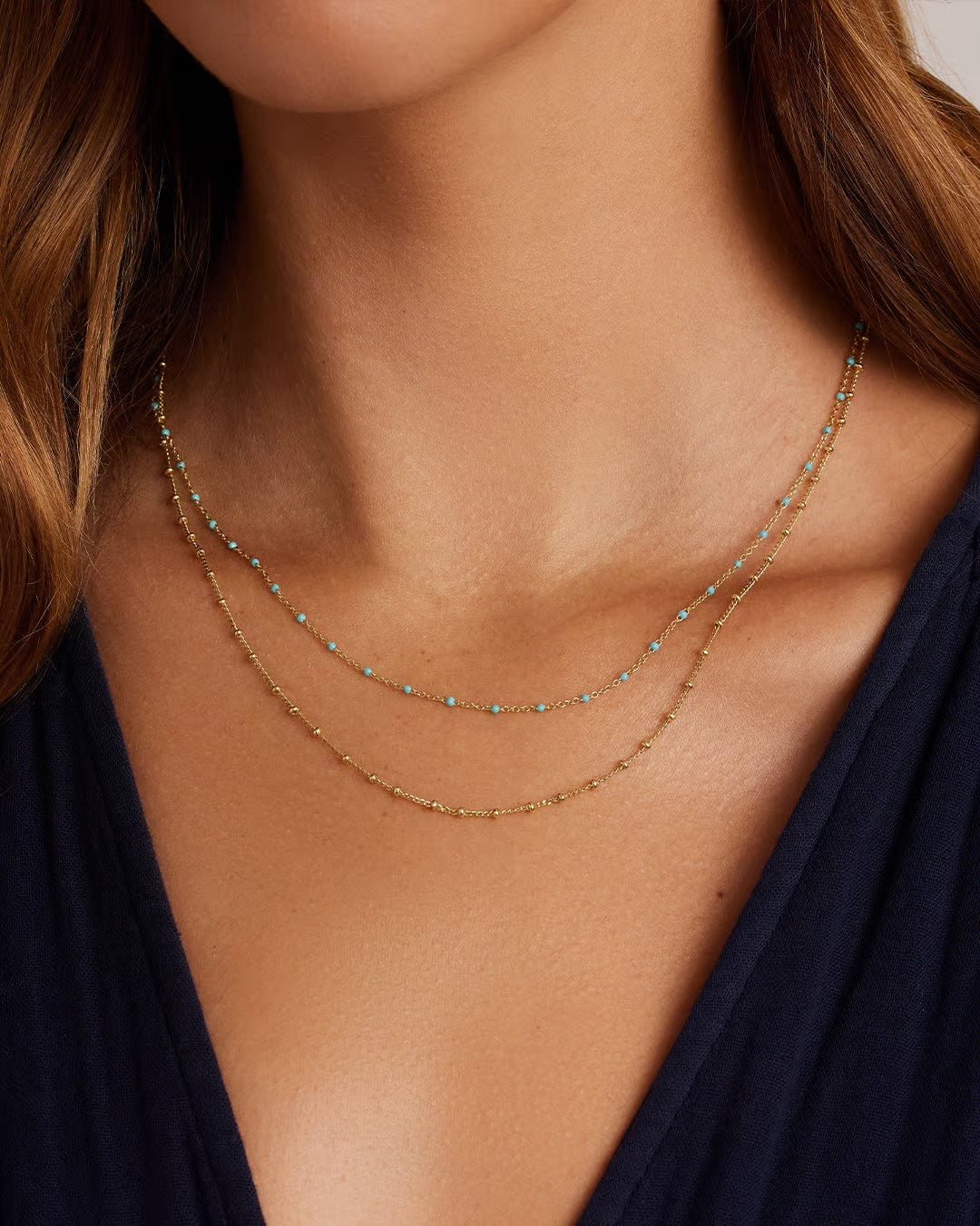 Capri Layer Necklace (green turquoise enamel) (gold)